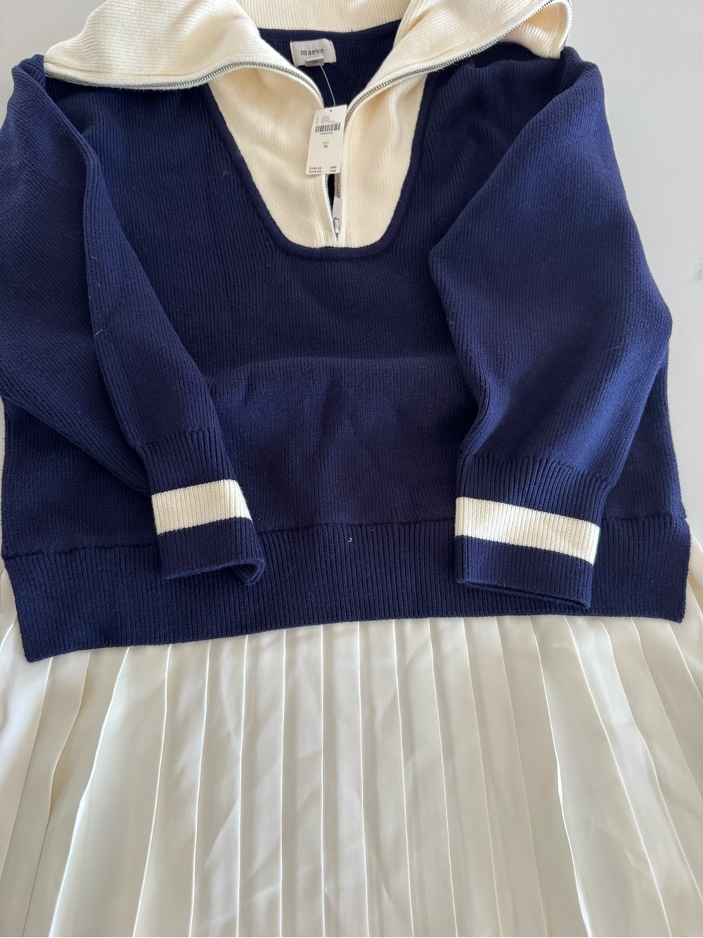 Maeve Navy and Cream Sailor-Style Pleated Mini Dress - Picture 5 of 6